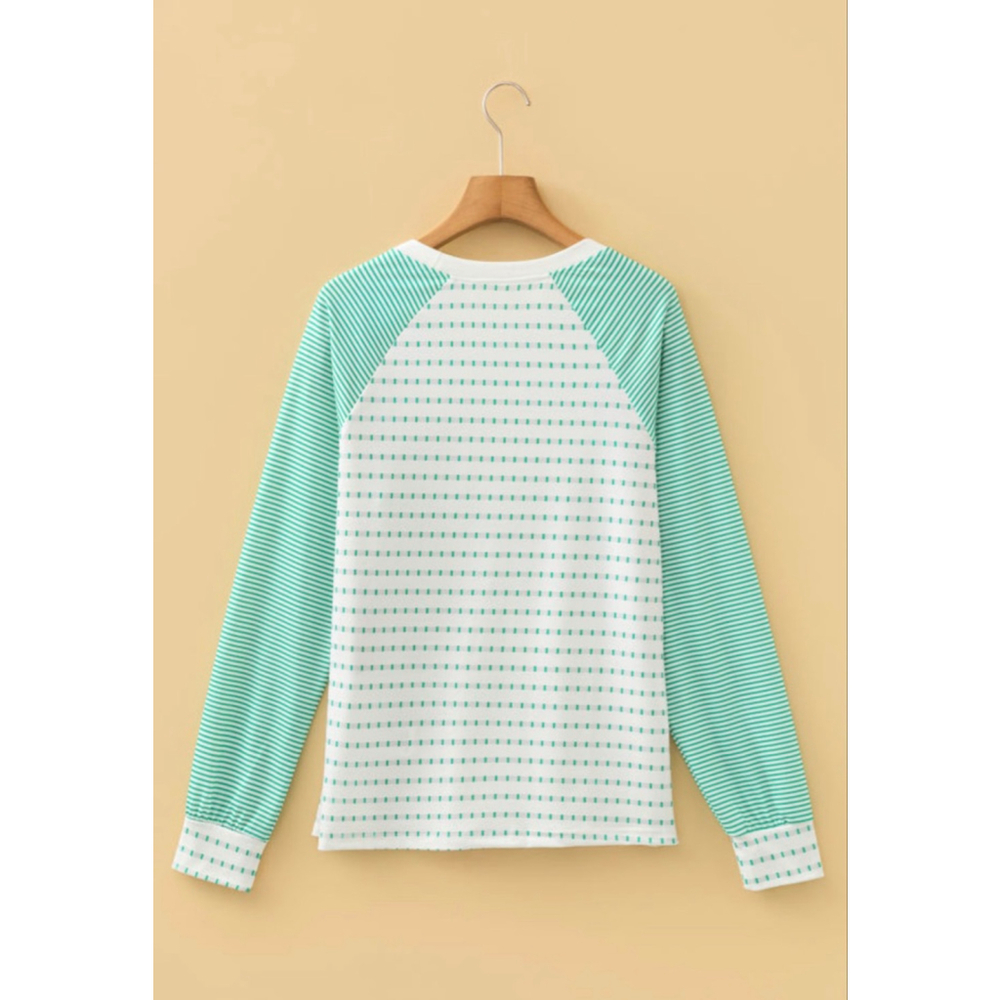 Lucky Charm Sequin Patch Green Stripe Raglan Top - Picture 4 of 6